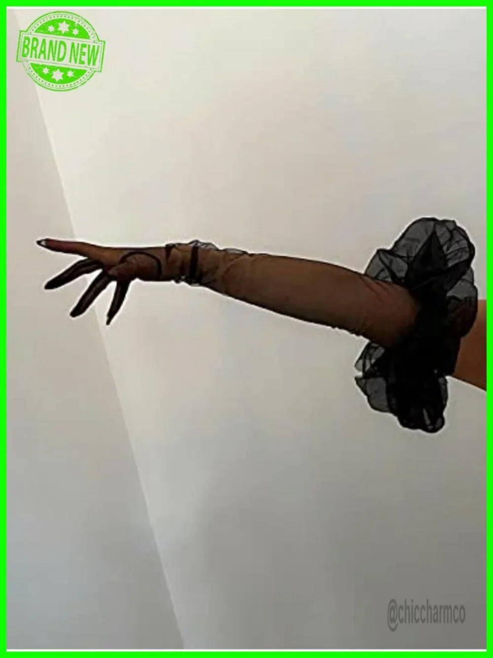 Women Extra Long Opera Gloves Puff Sleeve Silk Ruffle Cuff Mesh Evening Wedding